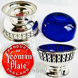 Vintage Silver Plated Bonbon Dish With Original Cobalt Blue Glass Bowl (4/10cm)