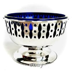 Vintage Silver Plated Bonbon Dish With Original Cobalt Blue Glass Bowl (4/10cm)