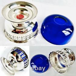 Vintage Silver Plated Bonbon Dish With Original Cobalt Blue Glass Bowl (4/10cm)