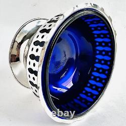 Vintage Silver Plated Bonbon Dish With Original Cobalt Blue Glass Bowl (4/10cm)