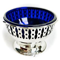 Vintage Silver Plated Bonbon Dish With Original Cobalt Blue Glass Bowl (4/10cm)