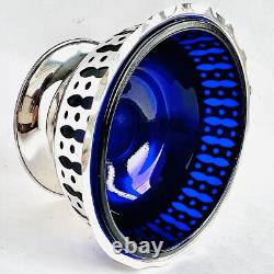 Vintage Silver Plated Bonbon Dish With Original Cobalt Blue Glass Bowl (4/10cm)