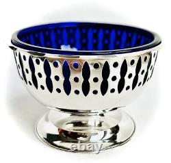 Vintage Silver Plated Bonbon Dish With Original Cobalt Blue Glass Bowl (4/10cm)
