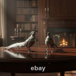 Vintage Silver Plated Bronze Pheasant Figurines Pair Detailed Bird Statues Col