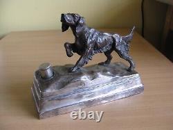 Vintage, Silver-Plated Bronzed Spelter Pointer Hunting Dog Table Lighter