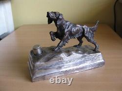 Vintage, Silver-Plated Bronzed Spelter Pointer Hunting Dog Table Lighter