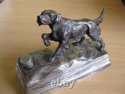 Vintage, Silver-Plated Bronzed Spelter Pointer Hunting Dog Table Lighter