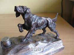 Vintage, Silver-Plated Bronzed Spelter Pointer Hunting Dog Table Lighter