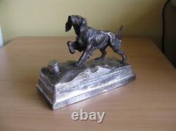 Vintage, Silver-Plated Bronzed Spelter Pointer Hunting Dog Table Lighter