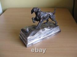 Vintage, Silver-Plated Bronzed Spelter Pointer Hunting Dog Table Lighter