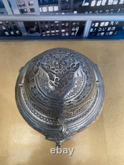 Vintage Silver Plated Caviar Dish/ 3 Footed Persian Dome server /Rollback Lid