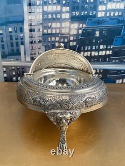 Vintage Silver Plated Caviar Dish/ 3 Footed Persian Dome server /Rollback Lid