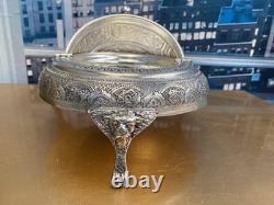 Vintage Silver Plated Caviar Dish/ 3 Footed Persian Dome server /Rollback Lid