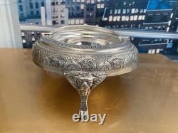 Vintage Silver Plated Caviar Dish/ 3 Footed Persian Dome server /Rollback Lid