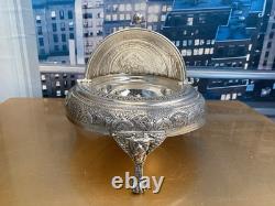 Vintage Silver Plated Caviar Dish/ 3 Footed Persian Dome server /Rollback Lid