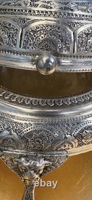 Vintage Silver Plated Caviar Dish/ 3 Footed Persian Dome server /Rollback Lid