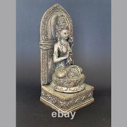 Vintage Silver Plated Hindu Goddess Parvati Religious Statue Indonesia 11.5 inch