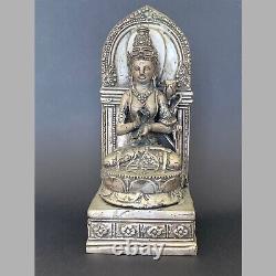 Vintage Silver Plated Hindu Goddess Parvati Religious Statue Indonesia 11.5 inch