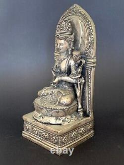 Vintage Silver Plated Hindu Goddess Parvati Religious Statue Indonesia 11.5 inch