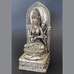 Vintage Silver Plated Hindu Goddess Parvati Religious Statue Indonesia 11.5 inch