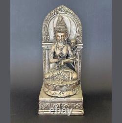 Vintage Silver Plated Hindu Goddess Parvati Religious Statue Indonesia 11.5 inch