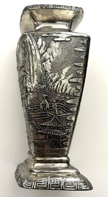 Vintage Silver Plated Japanese Kobayashi Vase Landscape 5.75- Signed 9/100