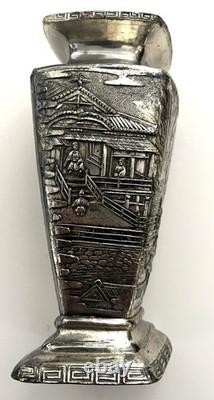Vintage Silver Plated Japanese Kobayashi Vase Landscape 5.75- Signed 9/100