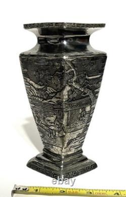 Vintage Silver Plated Japanese Kobayashi Vase Landscape 5.75- Signed 9/100