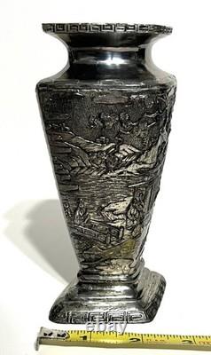Vintage Silver Plated Japanese Kobayashi Vase Landscape 5.75- Signed 9/100