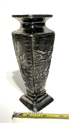 Vintage Silver Plated Japanese Kobayashi Vase Landscape 5.75- Signed 9/100