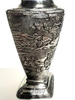 Vintage Silver Plated Japanese Kobayashi Vase Landscape 5.75- Signed 9/100