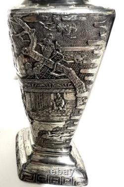 Vintage Silver Plated Japanese Kobayashi Vase Landscape 5.75- Signed 9/100
