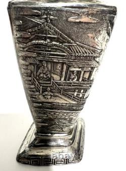 Vintage Silver Plated Japanese Kobayashi Vase Landscape 5.75- Signed 9/100