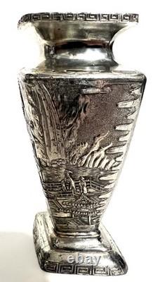 Vintage Silver Plated Japanese Kobayashi Vase Landscape 5.75- Signed 9/100