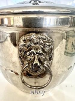 Vintage Silver Plated Lion Head Ice Bucket With Lid