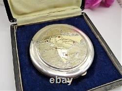 Vintage Silver Plated Red Ruby Stone India Compact In Original Velvet Hard Case