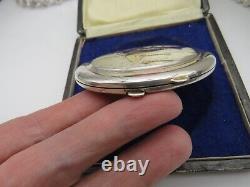 Vintage Silver Plated Red Ruby Stone India Compact In Original Velvet Hard Case