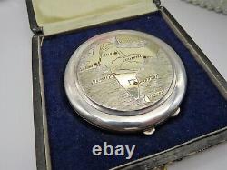 Vintage Silver Plated Red Ruby Stone India Compact In Original Velvet Hard Case