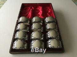 Vintage Silver Plated Set of 12 Napkin Rings In Original Leather Box