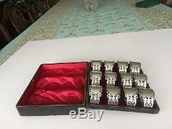 Vintage Silver Plated Set of 12 Napkin Rings In Original Leather Box