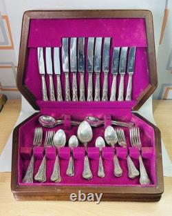 Vintage Silver Plated Smith Seymour Canteen Of Kings Cutlery For 6 In Oak Case