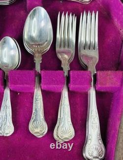 Vintage Silver Plated Smith Seymour Canteen Of Kings Cutlery For 6 In Oak Case