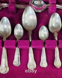 Vintage Silver Plated Smith Seymour Canteen Of Kings Cutlery For 6 In Oak Case