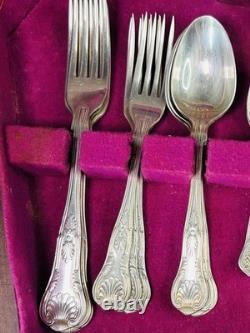 Vintage Silver Plated Smith Seymour Canteen Of Kings Cutlery For 6 In Oak Case