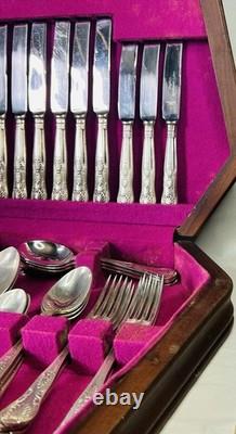 Vintage Silver Plated Smith Seymour Canteen Of Kings Cutlery For 6 In Oak Case