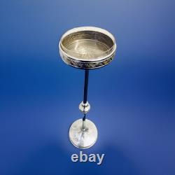 Vintage Silver Plated Standing Ashtray Original Glass Inlay