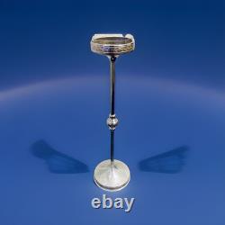 Vintage Silver Plated Standing Ashtray Original Glass Inlay