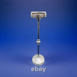 Vintage Silver Plated Standing Ashtray Original Glass Inlay