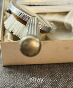 Vintage Silver Plated Vanity Beauty Set Roses 4 Pieces with Original Box