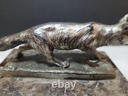 Vintage Silvered Bronze or Silver Plate Prowling Fox Figurine Marble Base